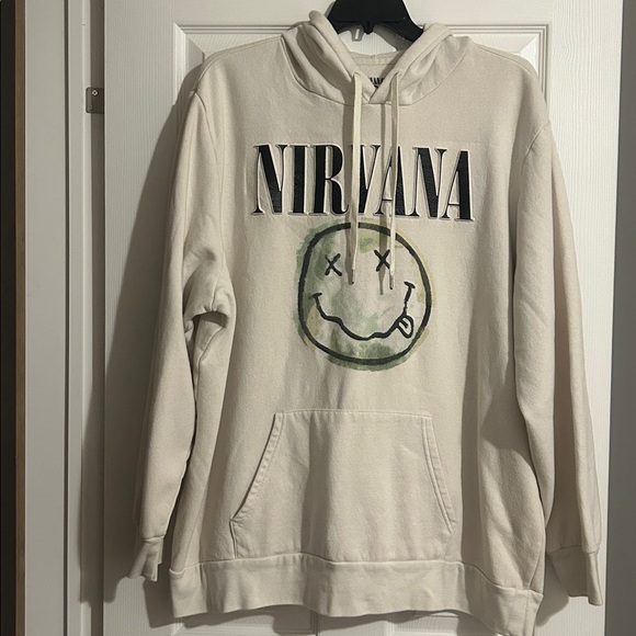 NIRVANA beige Hoodie with Iconic Smiley - Picture 1 of 3